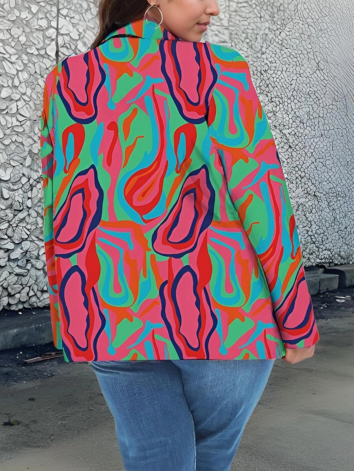 Plus Size Blazers for Curvy Women Sexy Trendy Colorful Oversize Graphic Open Front Jackets