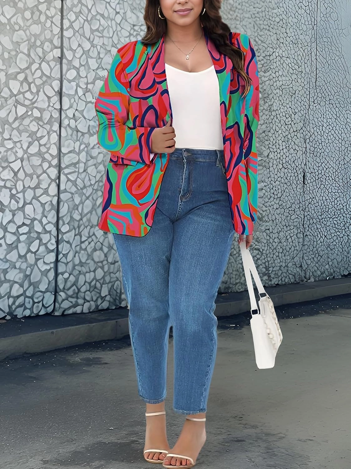 Plus Size Blazers for Curvy Women Sexy Trendy Colorful Oversize Graphic Open Front Jackets