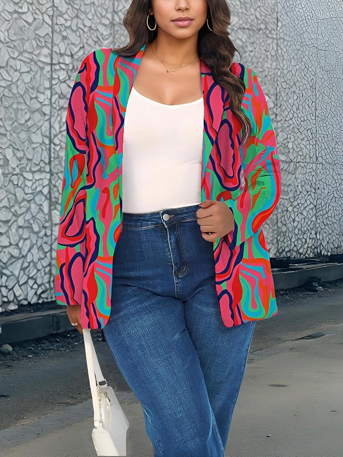 Plus Size Blazers for Curvy Women Sexy Trendy Colorful Oversize Graphic Open Front Jackets
