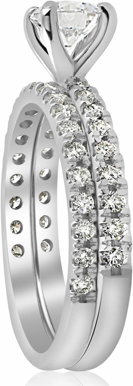 Pompeii 1 ct Diamond Engagement Wedding Ring French Pave Set 14k White Gold