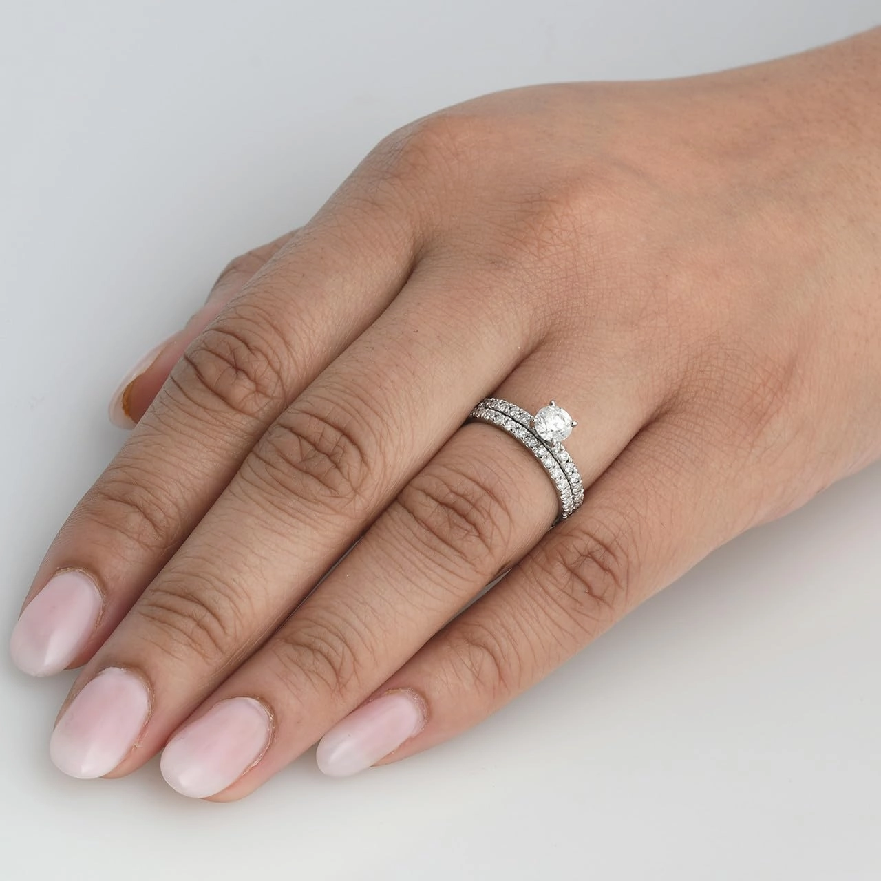Pompeii 1 ct Diamond Engagement Wedding Ring French Pave Set 14k White Gold