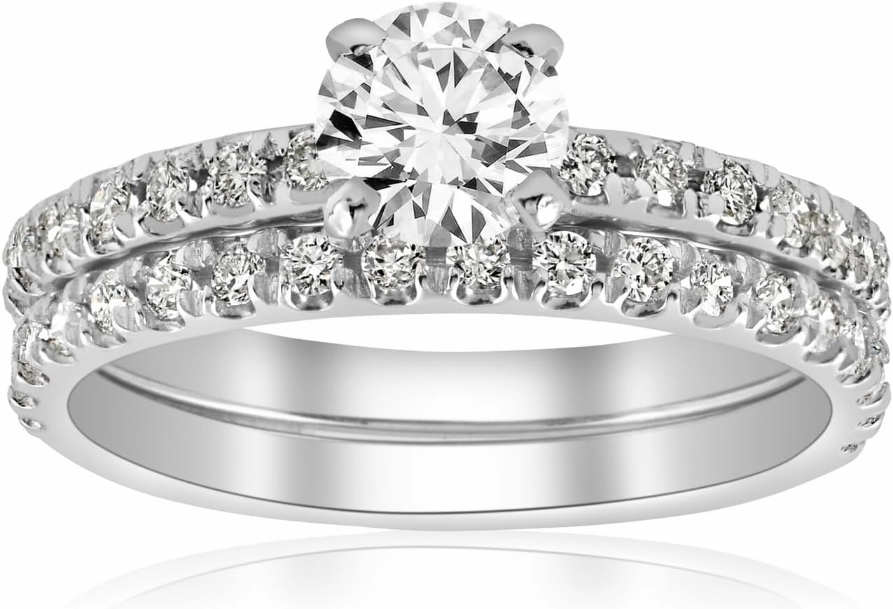 Pompeii 1 ct Diamond Engagement Wedding Ring French Pave Set 14k White Gold