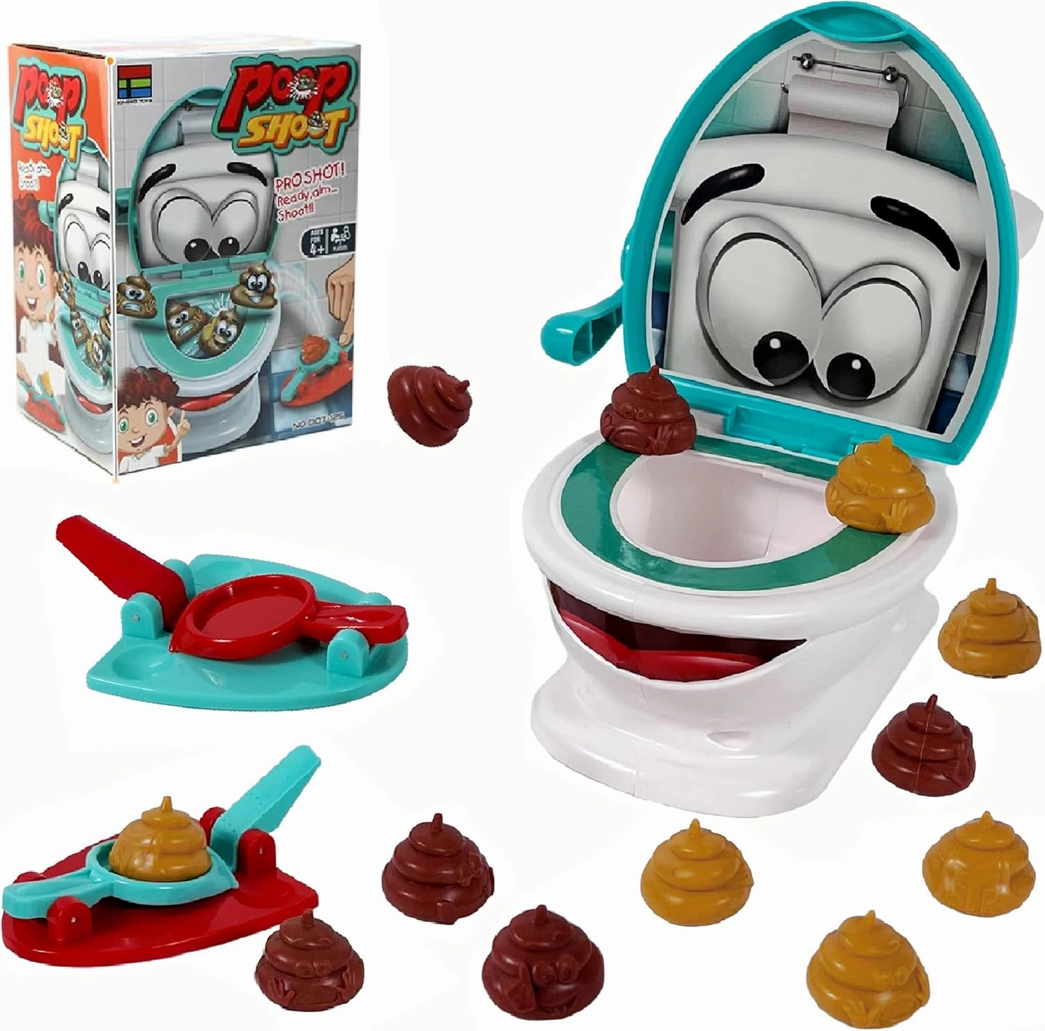 Poop Shoot Game - Funny Toys for Kids & Adults, Skill Building Toilet Game, Ages 4 , Includes 12 Soft Poops, 2 Launchers