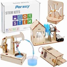 Poraxy 4 Set STEM Kits for Kids Ages 8-10, Science Experiment Projects Building Kits, Wooden 3D Puzzles, Educational Building Toys for Ages 8-12-13, Gifts for 8,9,10,11,12 13 Year Old Boys and Girls