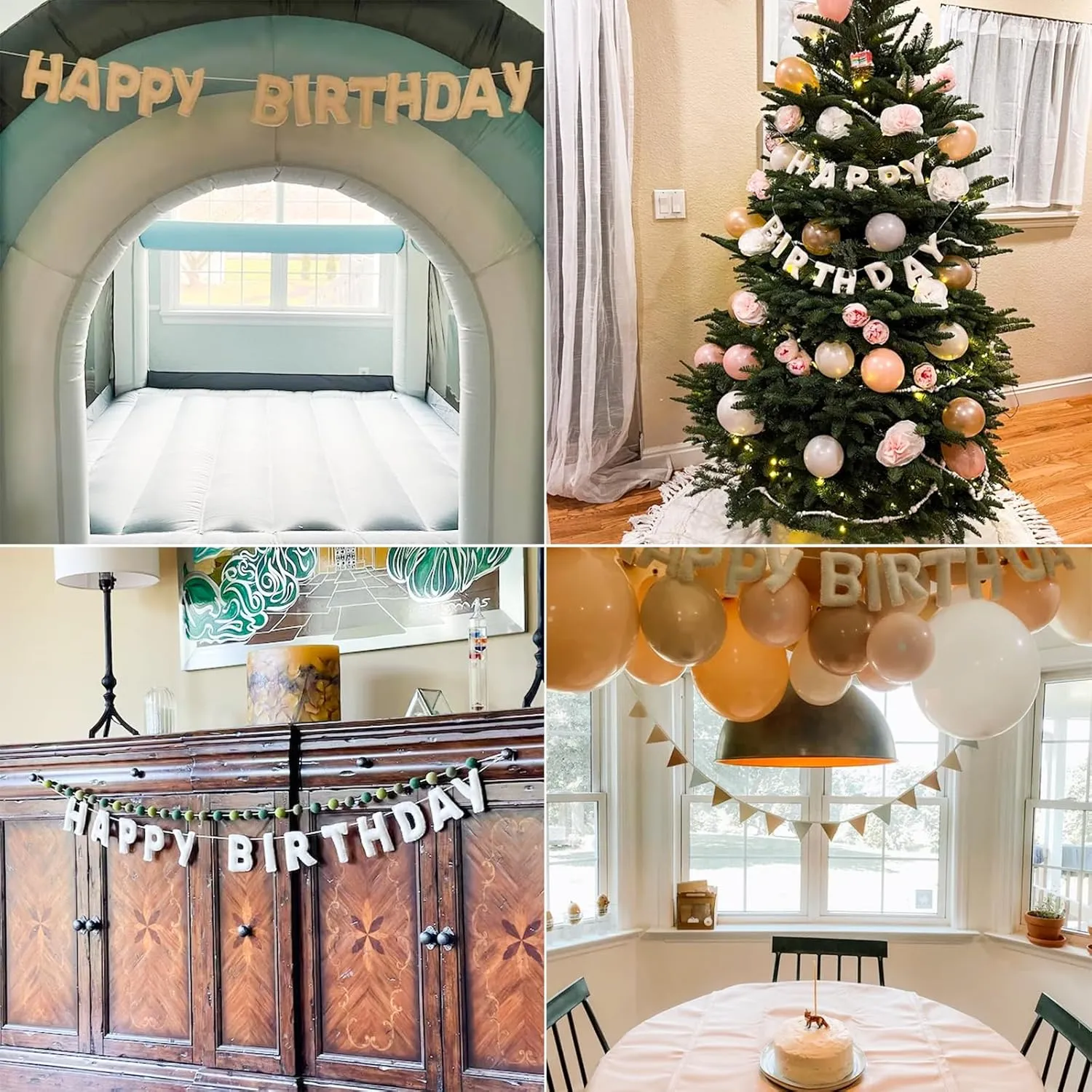 Pre-Strung Happy Birthday Banner - Felt Ball Garland - HAPPY BIRTHDAY Garland, Rainbow Birthday Decorations, Personalized Happy Birthday Sign for Birthday Decor, Party Decor, Photo Prop (White)