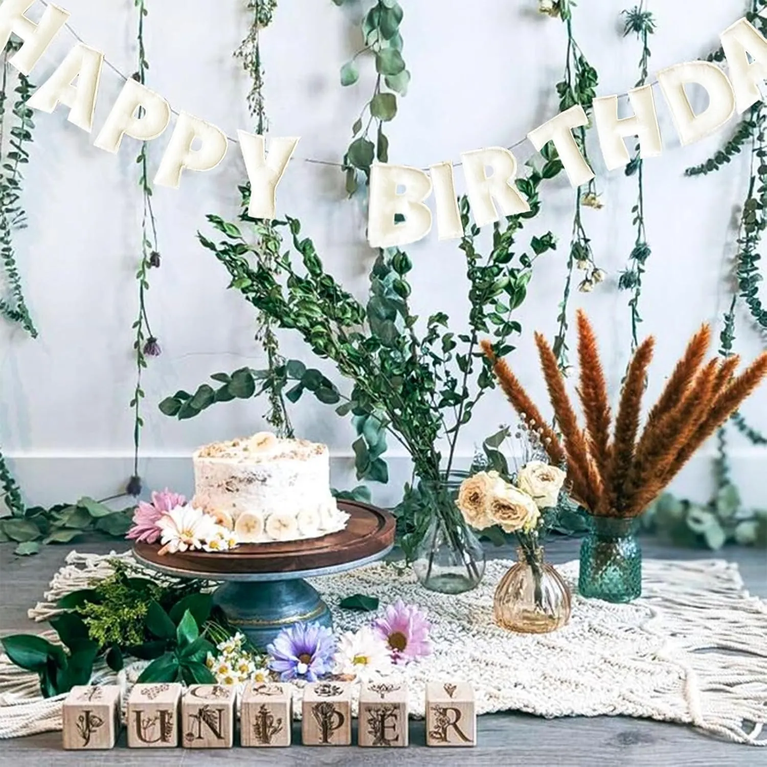Pre-Strung Happy Birthday Banner - Felt Ball Garland - HAPPY BIRTHDAY Garland, Rainbow Birthday Decorations, Personalized Happy Birthday Sign for Birthday Decor, Party Decor, Photo Prop (White)