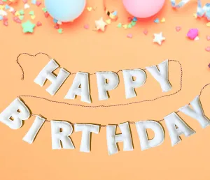 Pre-Strung Happy Birthday Banner - Felt Ball Garland - HAPPY BIRTHDAY Garland, Rainbow Birthday Decorations, Personalized Happy Birthday Sign for Birthday Decor, Party Decor, Photo Prop (White)