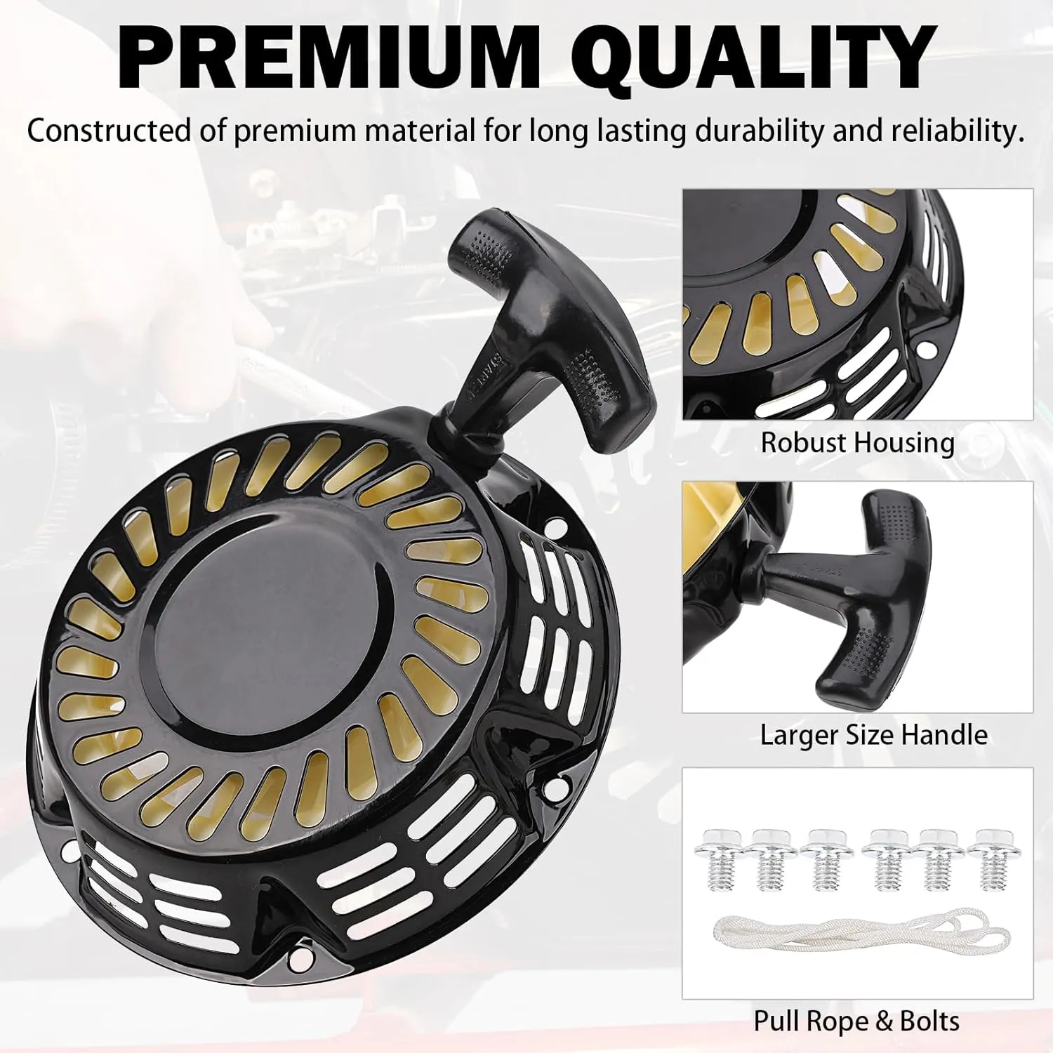 Predator 212 Pull Start Assembly, Replacement Predator 212cc Recoil Starter 5.5HP 6.5HP 7HP Coleman CT200U BT200X Trail CT200U-EX TrailMaster MB200 Go Kart Champion 196cc Generator Pull Starter Kit