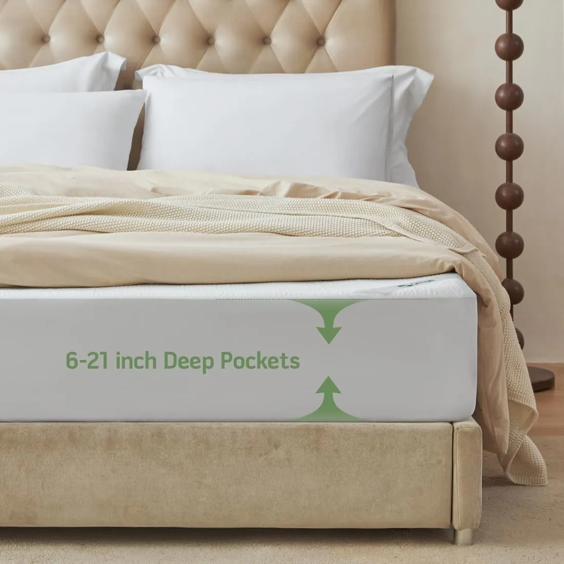 Premium Cooling 100% Waterproof Queen Mattress Protector, Noiseless, Anti - Slip, Breathable Bed Cover, Rayon from Bambo, Quilted, Mattress Pad Sheet, Deep Pocket 8"-21"