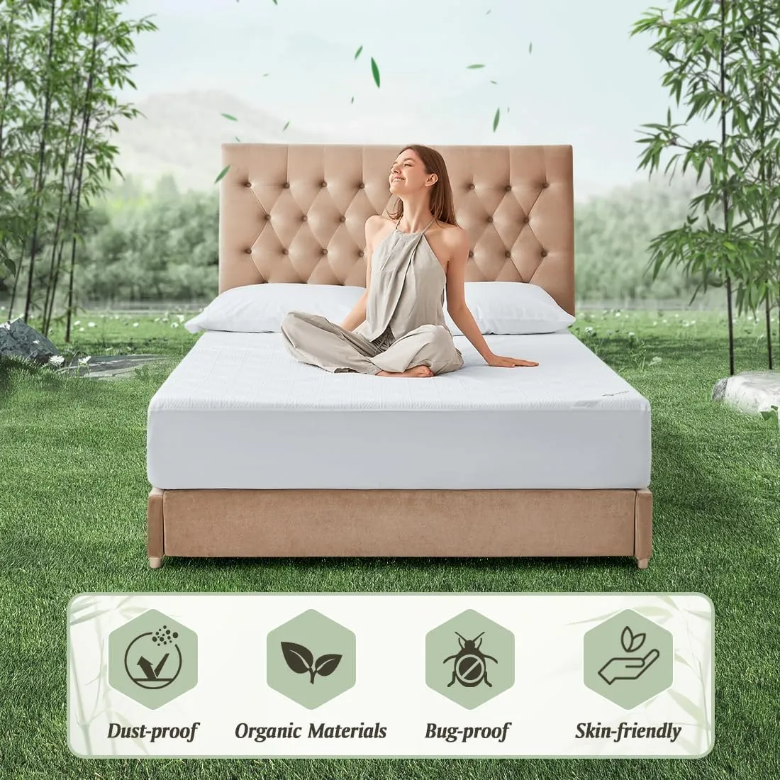 Premium Cooling 100% Waterproof Queen Mattress Protector, Noiseless, Anti - Slip, Breathable Bed Cover, Rayon from Bambo, Quilted, Mattress Pad Sheet, Deep Pocket 8"-21"