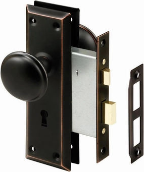 Prime-Line E 2495 Mortise Keyed Lock Set with Classic Bronze Knob – Perfect for Replacing Broken Antique Lock Sets and More, Fits 1-3/8 In.-1-3/4 In. Interior Doors (Single Pack)