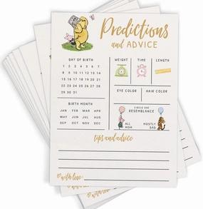 Printed Party Baby Predictions & Advice Cards – Classic Pooh Theme, Winnie Baby Shower Game for Guests, Gender Reveal Activity for Boy or Girl Activity, 30 Pack