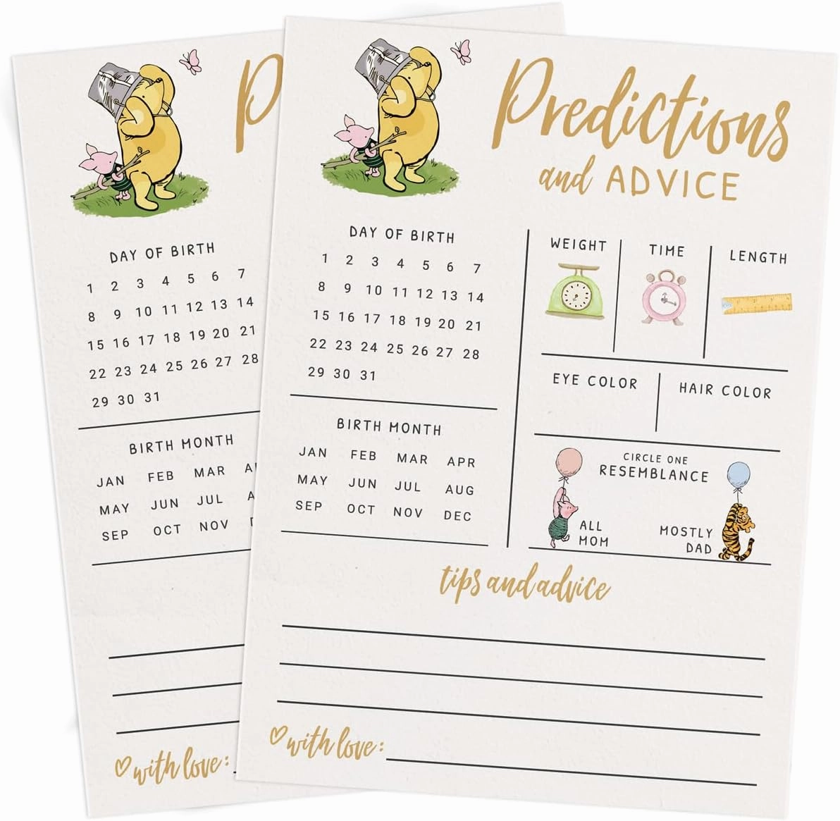 Printed Party Baby Predictions & Advice Cards – Classic Pooh Theme, Winnie Baby Shower Game for Guests, Gender Reveal Activity for Boy or Girl Activity, 30 Pack