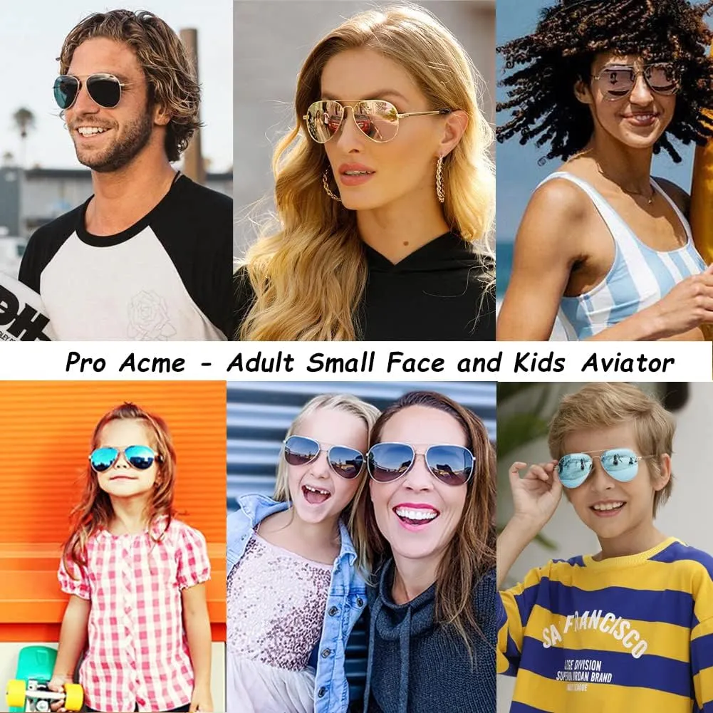 Pro Acme Polarized Aviator Sunglasses for Women Men, Petite Aviator Frame for Small Face Women Junior, 52MM