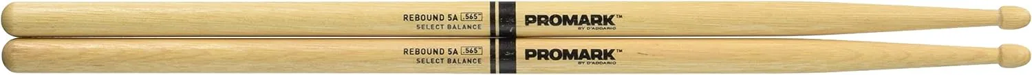 ProMark Drum Sticks - Rebound 5A Drumsticks - Drum Sticks Set - Acorn Wood Tip for Larger Sweet Spot - Hickory Drum Sticks - Consistent Weight and Pitch - 1 Pair