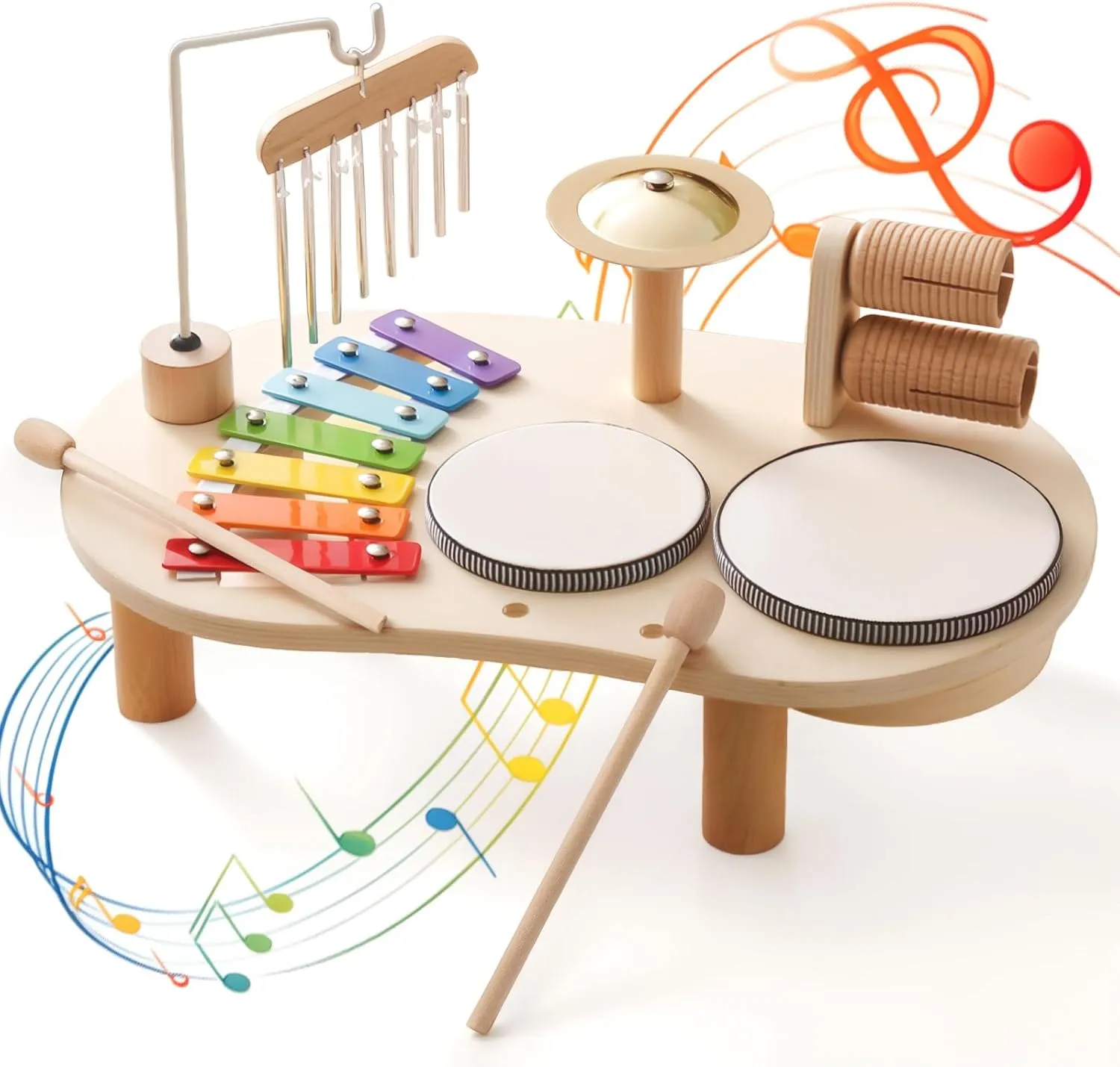 Promise Babe Wooden Musical Instruments for Toddlers 1-3, Percussion Instruments for Kids Baby Drum Set Xylophone, Montessori Educational Musical Toys, Gifts for Girls Boys Ages 3 