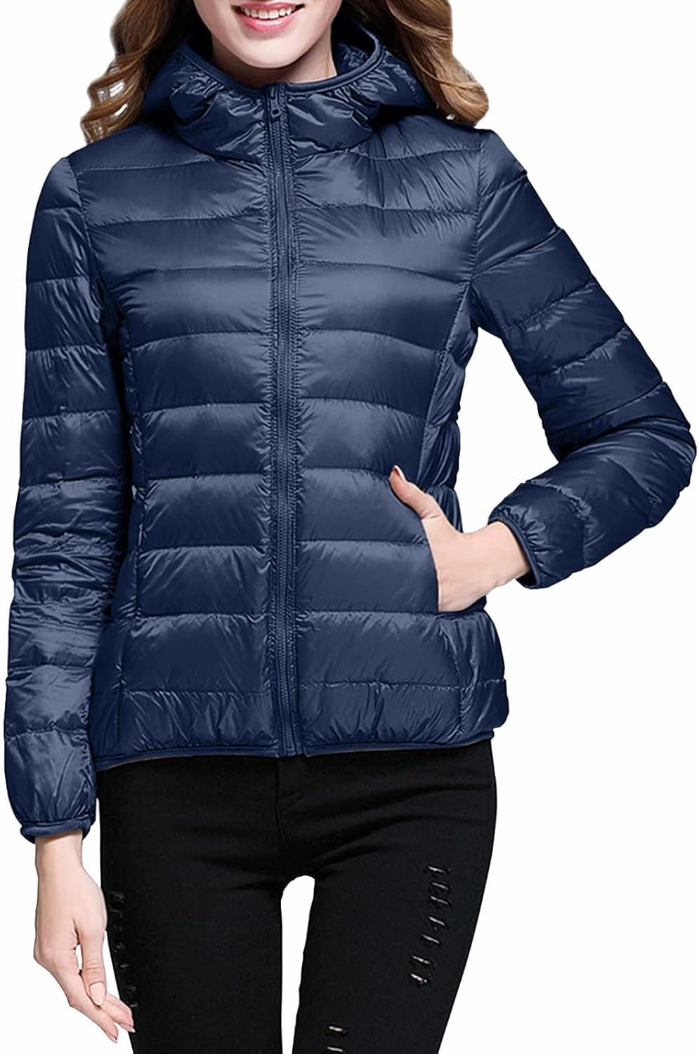 Puffer Jacket Womens with Hood Winter Warm Packable Bubble Jacket Lightweight Slim Fit Short Duck Down Coat