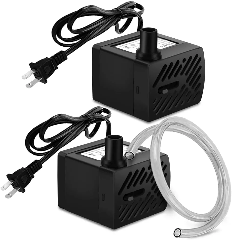 PULACO 2Pcs Mini Fountain Pump (50GPH 3W), Ultra Quiet Submersible Water Pump for Aquarium, Small Fish Tank, Pet Water Fountain, Tabletop Fountains, Water gardens and Hydroponic Systems