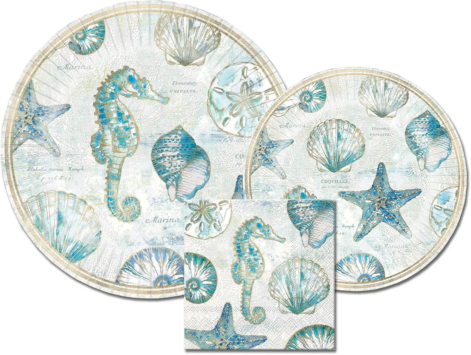 Punch Studio High Tide Print Paper Tableware Bundle - Includes 8 Dinner Plates, 8 Dessert Plates and 20 Beverage Napkins