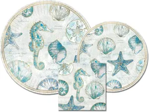 Punch Studio High Tide Print Paper Tableware Bundle - Includes 8 Dinner Plates, 8 Dessert Plates and 20 Beverage Napkins