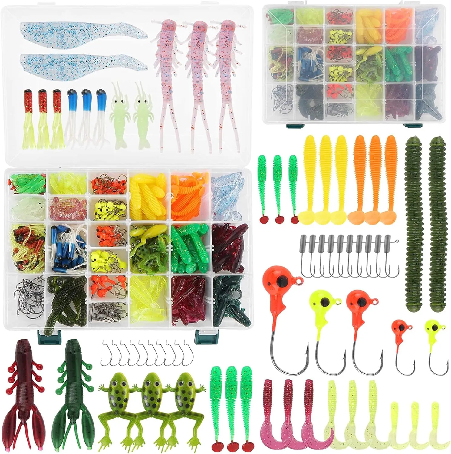 Pure Vie Fishing Topwater Lures Kits Mixed Universal Artificial Soft Baits Tackle Including Crankbaits, Spinnerbaits, Plastic Worms, Frogs, Hooks, Tackle Box - Freshwater Saltwater Fishing Equipment