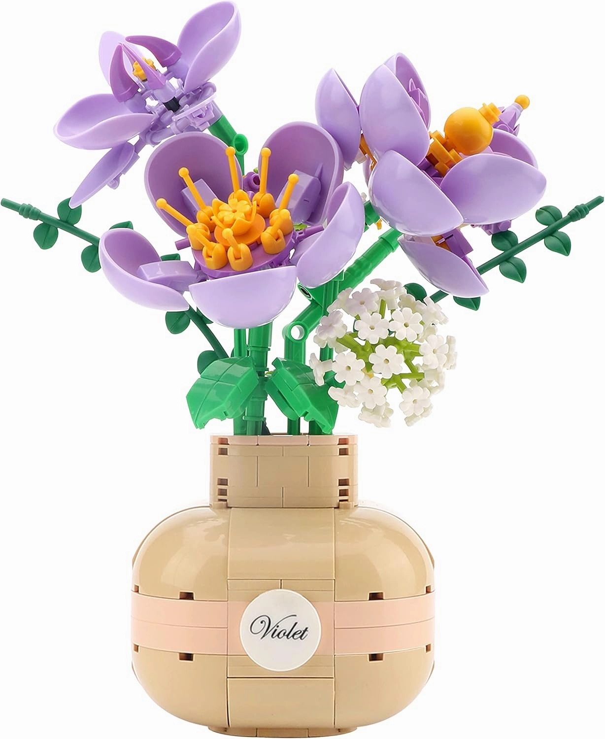 Purple Flower Bouquet Building Blocks Set Violet with Vase for Friends (Adults or Kids Age of 8 ) Mini Bricks Botanical Collection Bonsai Tree Plants Ornament Sets for Girls or Women 539PCS