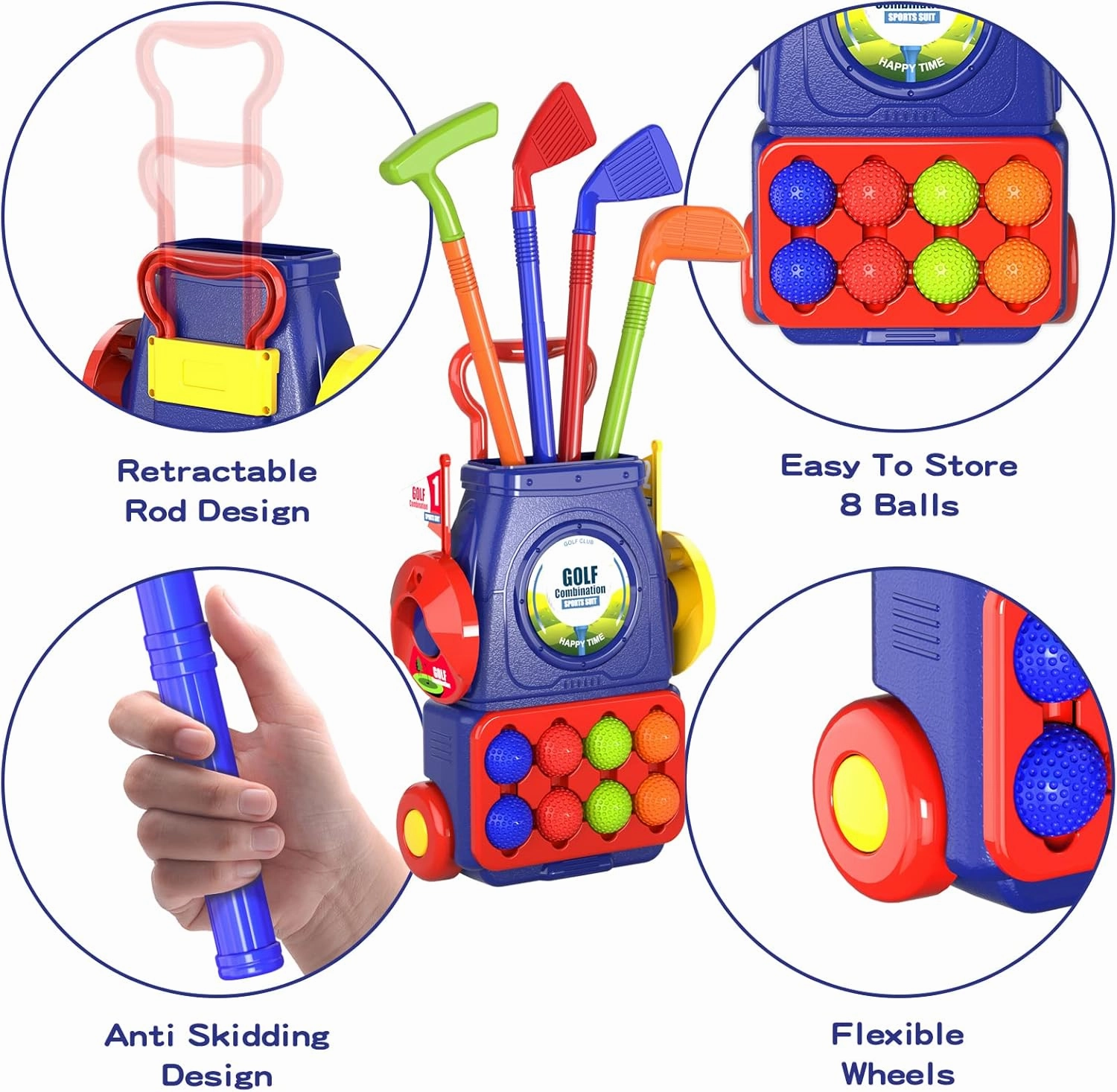 QDRAGON Kids Golf Clubs, Toddler Golf Set with 8 Balls, Putting Mat, 4 Golf Sticks, 2 Practice Holes and Golf Cart with Wheels, Indoor Outdoor Sport Toys for Boys Girls Ages 3 4 5 