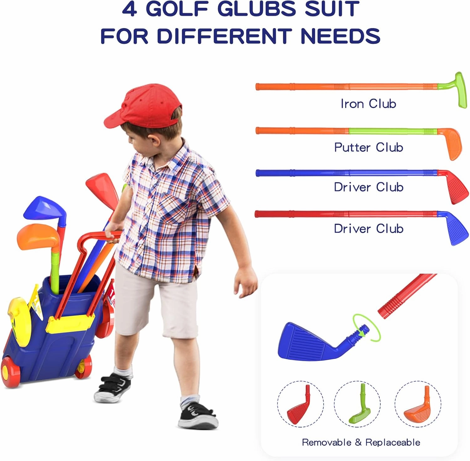 QDRAGON Kids Golf Clubs, Toddler Golf Set with 8 Balls, Putting Mat, 4 Golf Sticks, 2 Practice Holes and Golf Cart with Wheels, Indoor Outdoor Sport Toys for Boys Girls Ages 3 4 5 