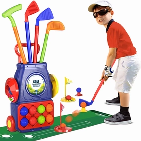 QDRAGON Kids Golf Clubs, Toddler Golf Set with 8 Balls, Putting Mat, 4 Golf Sticks, 2 Practice Holes and Golf Cart with Wheels, Indoor Outdoor Sport Toys for Boys Girls Ages 3 4 5 