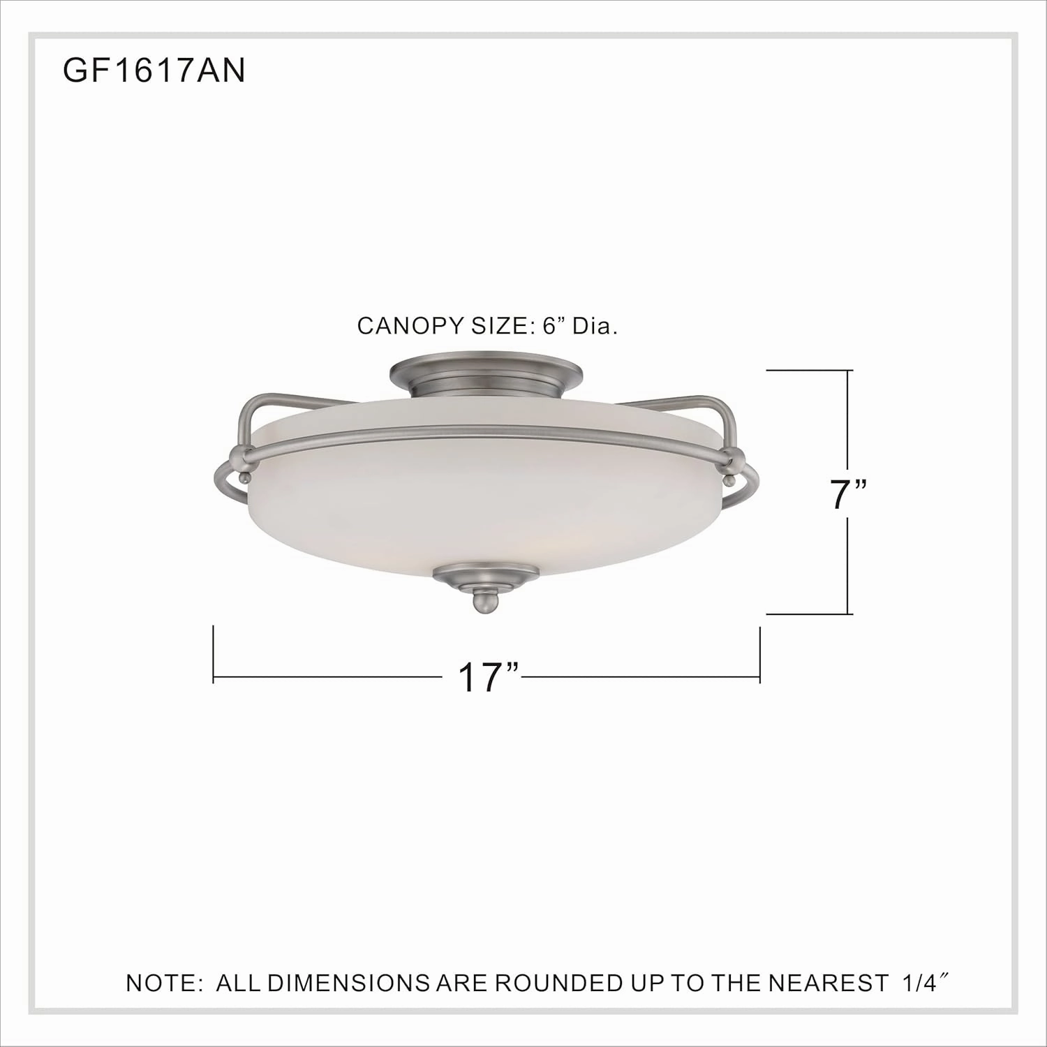 Quoizel Griffin Flush Mount Ceiling Light, 17 Inch 3-Light Antique Nickel Opal-Etched Frosted Glass Shade, Ceiling Light Fixture for Hallway, Kitchen, Bedroom, Dining, Farmhouse or Office