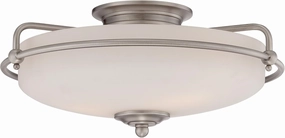 Quoizel Griffin Flush Mount Ceiling Light, 17 Inch 3-Light Antique Nickel Opal-Etched Frosted Glass Shade, Ceiling Light Fixture for Hallway, Kitchen, Bedroom, Dining, Farmhouse or Office