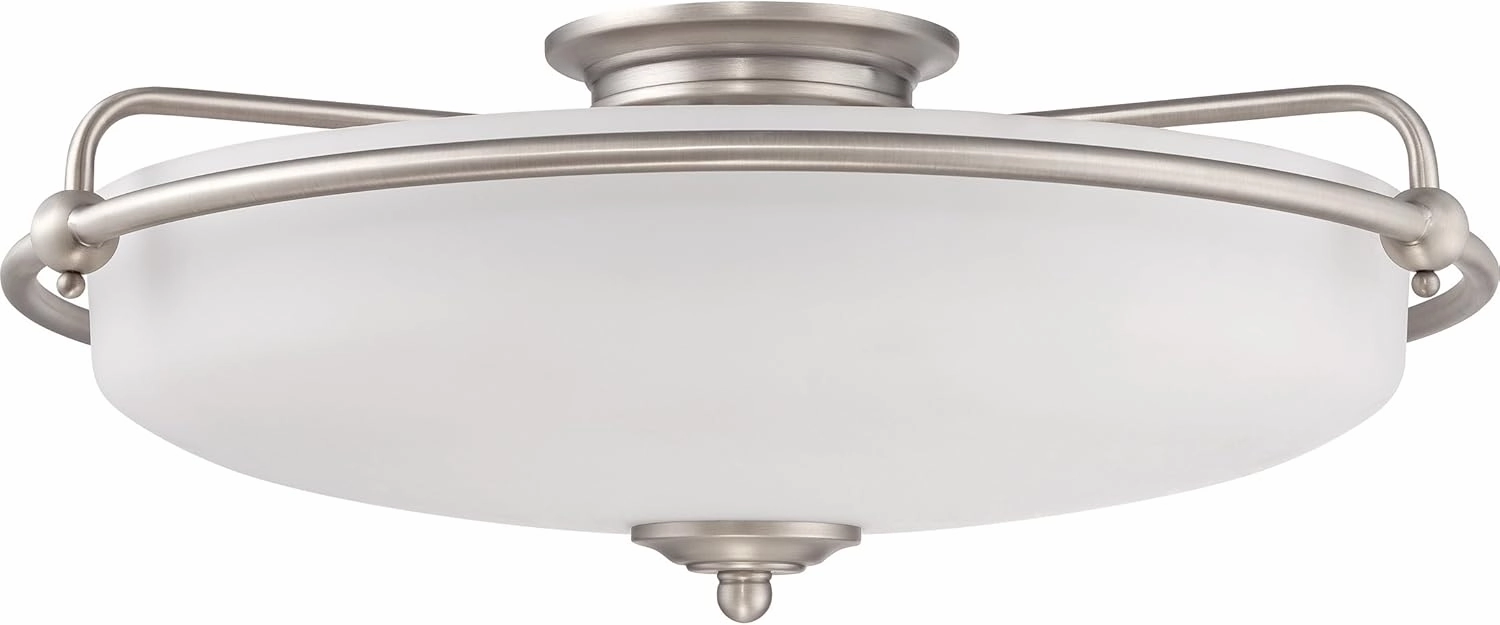 Quoizel Griffin Flush Mount Ceiling Light, 21 Inch 4-Light Antique Nickel Opal-Etched Frosted Glass Shade, Ceiling Light Fixture for Hallway, Kitchen, Bedroom, Dining, Farmhouse or Office