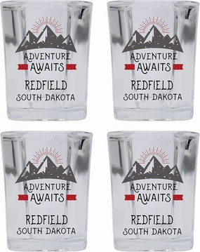 R and R Imports Redfield South Dakota Souvenir 2 Ounce Square Base Liquor Shot Glass Adventure Awaits Design 4-Pack