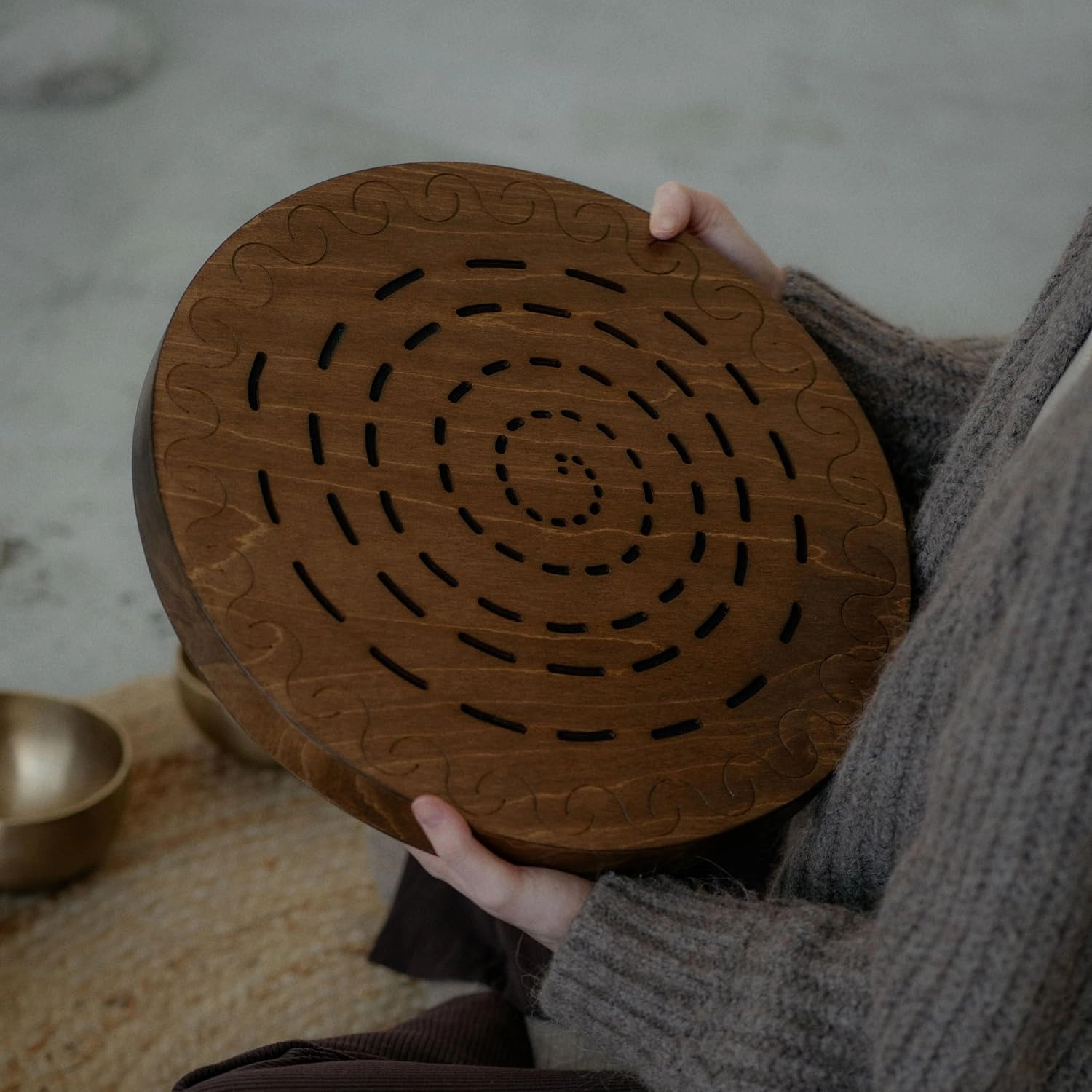 Rain Disk "Water-Fall" 16 inch | Sound Healing Tool | Relaxing Water Sound | Ocean Drum from Wood | 60 Seconds Long Meditative Sound | Must Have Instrument for Sound Bath, Sound Therapy