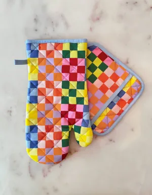 Rainbow Check Oven Mitt   Pot Holder Set