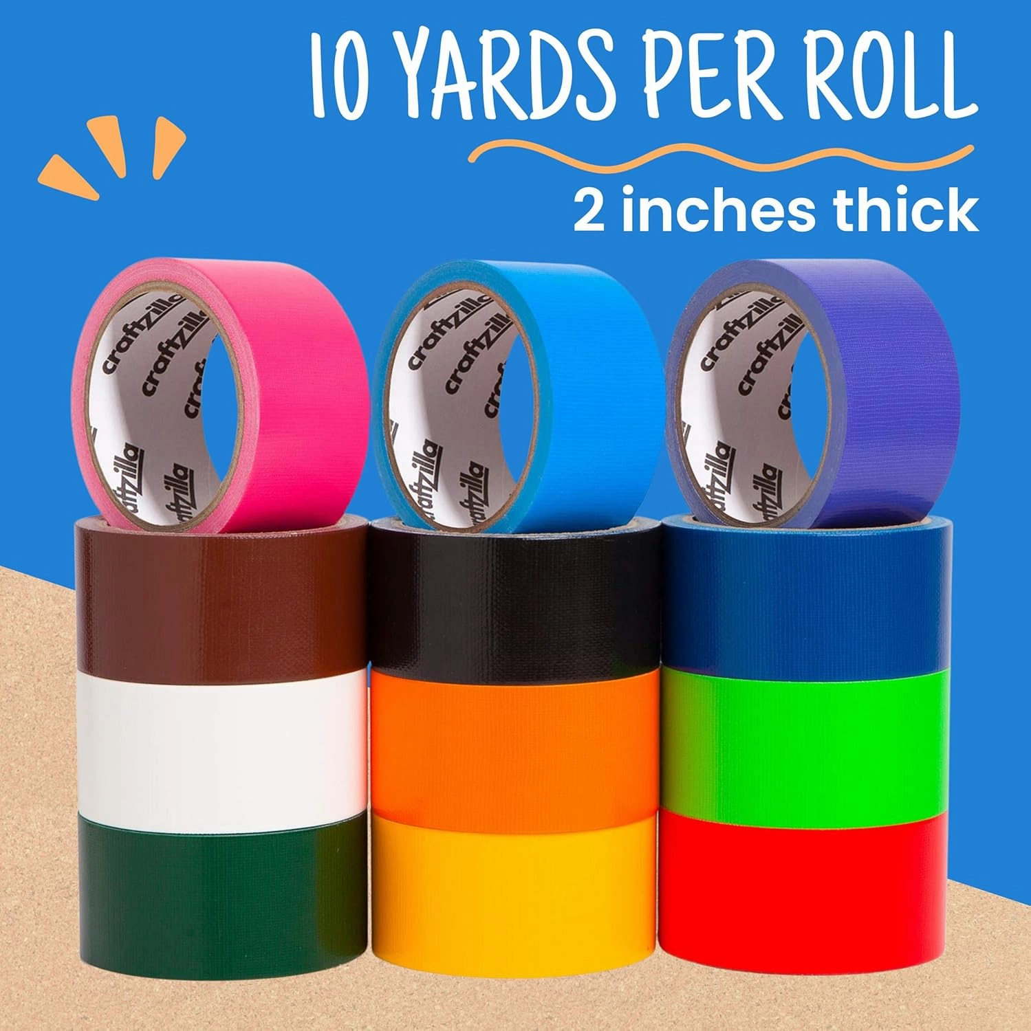 Rainbow Colored Duct Tape - 12 Bright Duct Tape Colors - 10 Yards x 2 Inch -Waterproof - Multipack for Arts