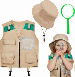 Ramede Kids Safari Explorer Vest and Hat Costume Fishing Adventure Camping Vest for Boy Girls Toddler Outfit(Classic,Green)