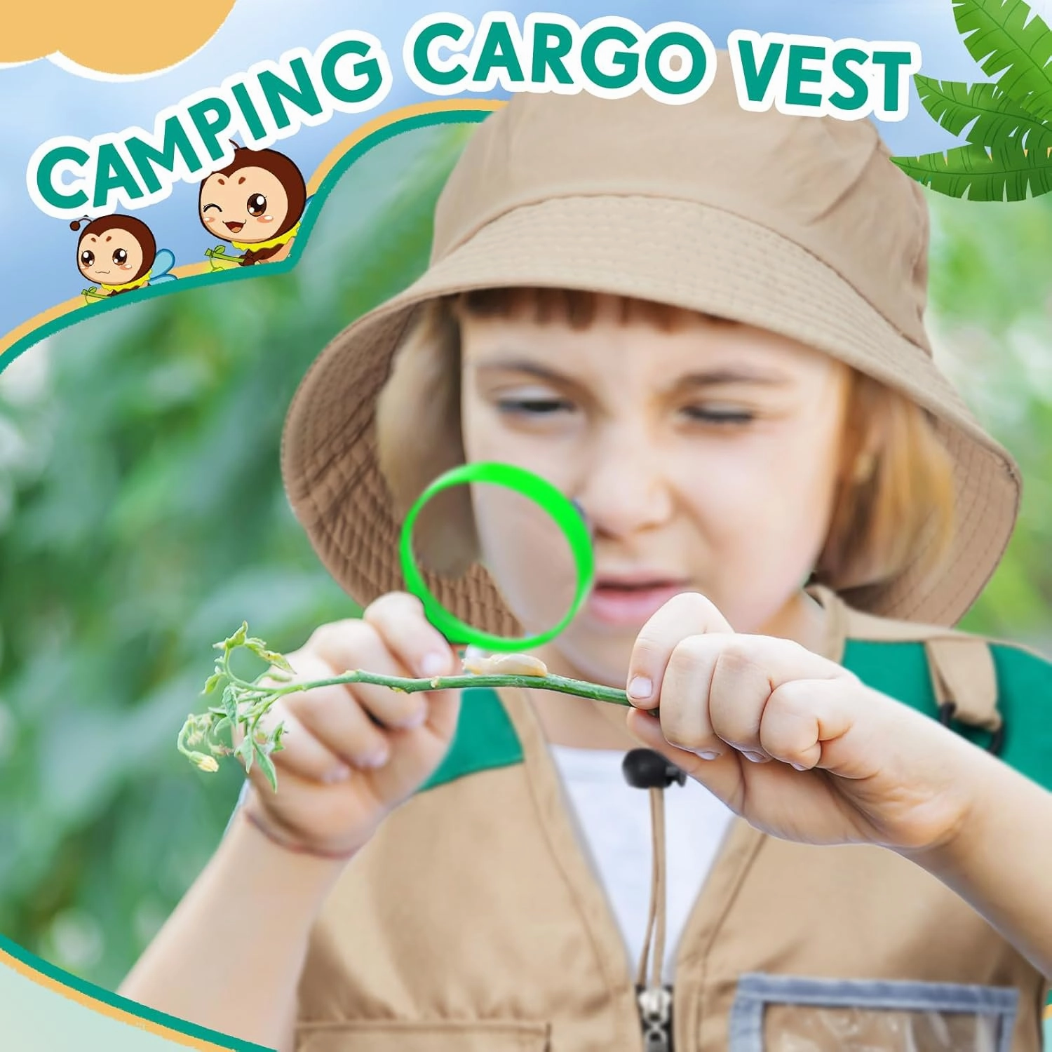 Ramede Kids Safari Explorer Vest and Hat Costume Fishing Adventure Camping Vest for Boy Girls Toddler Outfit(Classic,Green)