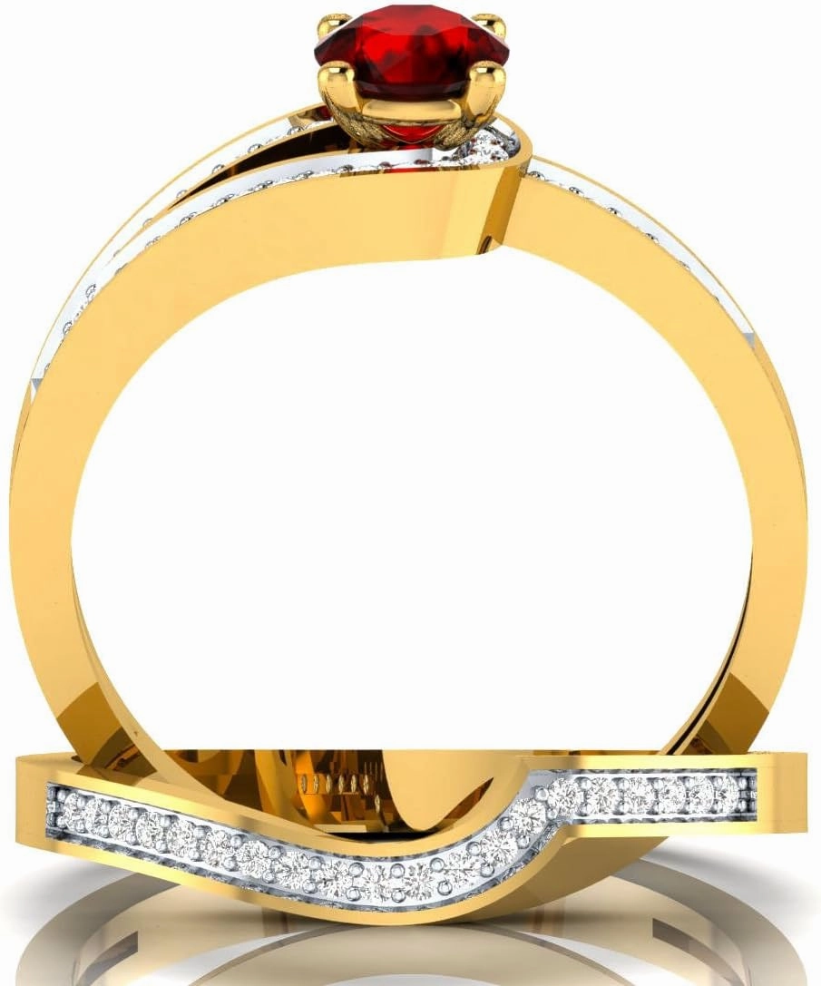 RD Cut Ruby & Dia 14K Yellow Gold Plated Beautiful Classic Engagement Bridal Ring Set For Women's