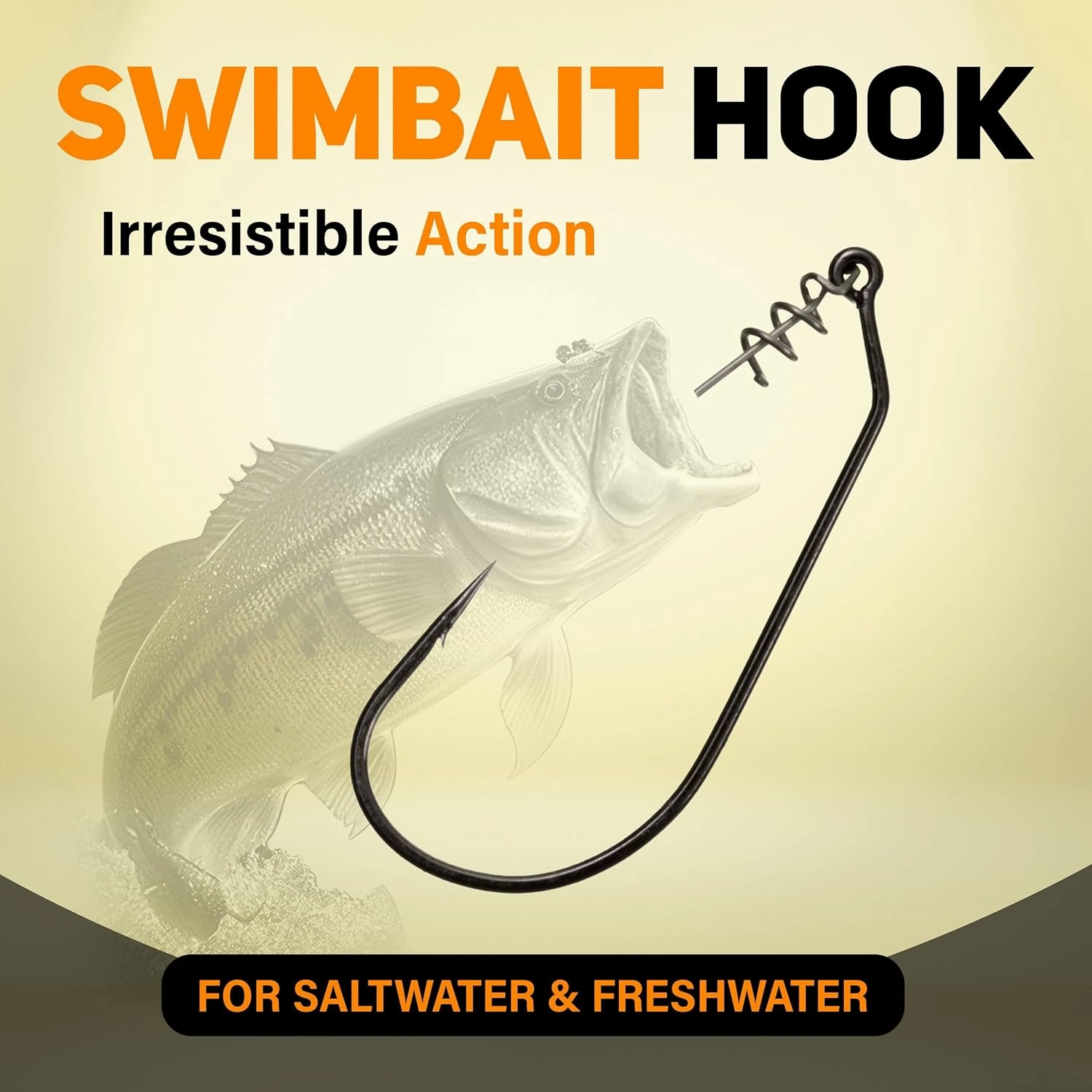 Reaction Tackle Swimbait Hooks for Bass Fishing - Soft Plastic Fishing Hooks with Centering Spring pin for Soft Plastic Swim Baits and Worm Lure Baits Size 1/0 Through 10/0 (Pack of 10 or 25)