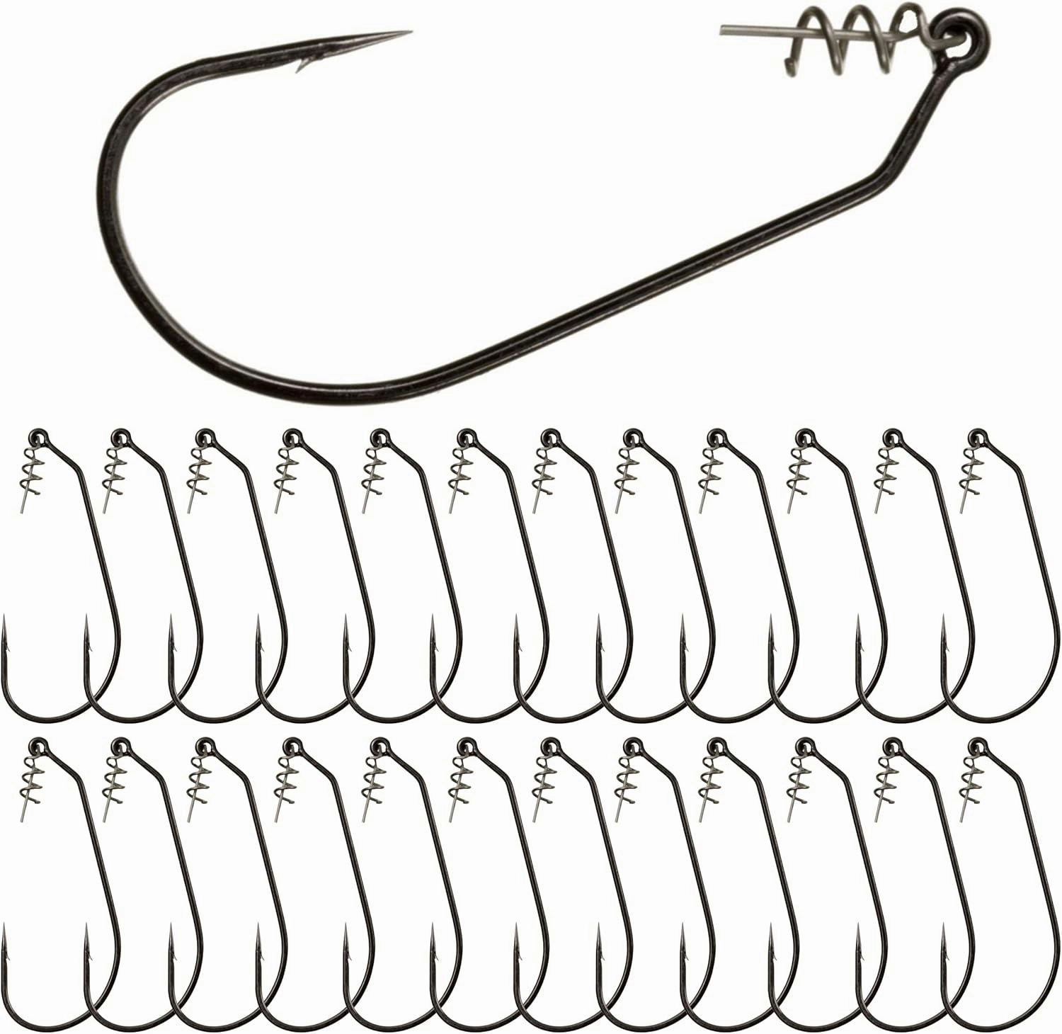 Reaction Tackle Swimbait Hooks for Bass Fishing - Soft Plastic Fishing Hooks with Centering Spring pin for Soft Plastic Swim Baits and Worm Lure Baits Size 1/0 Through 10/0 (Pack of 10 or 25)