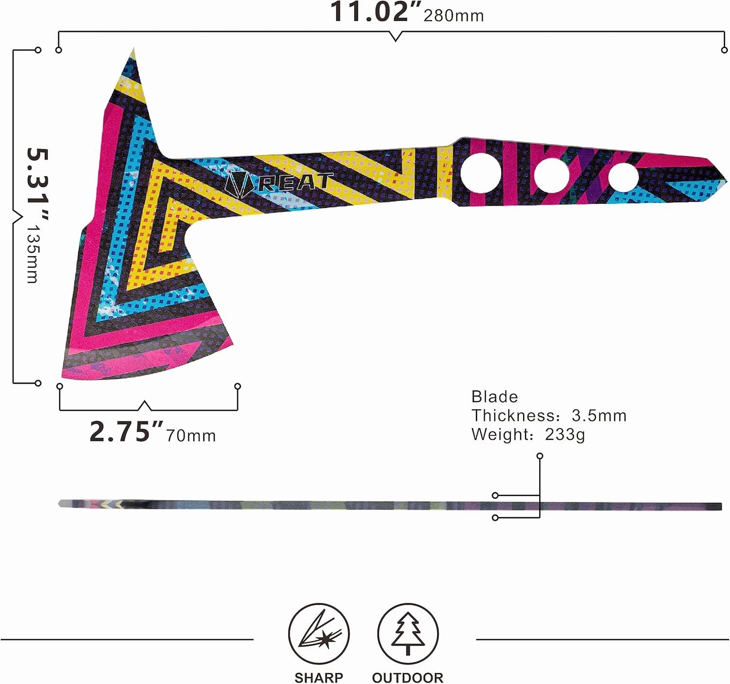 REAT Throwing Axe 3 Pack with Sheath, 10.5" Full Tang Desgin with Colorful Coating for Back Yard Throwing Game, Recreation and Competition
