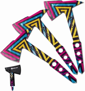 REAT Throwing Axe 3 Pack with Sheath, 10.5" Full Tang Desgin with Colorful Coating for Back Yard Throwing Game, Recreation and Competition