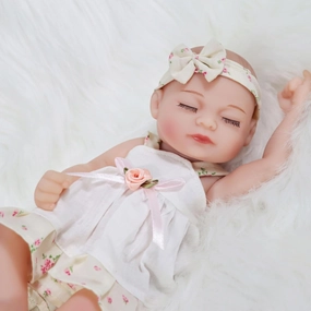 Reborn Baby Girl Doll, 10 Inches Realistic Newborn Soft Vinyl Baby Dolls Toy with Flower Dress, Birthday Baby Doll Gift for Kids Age 3  …