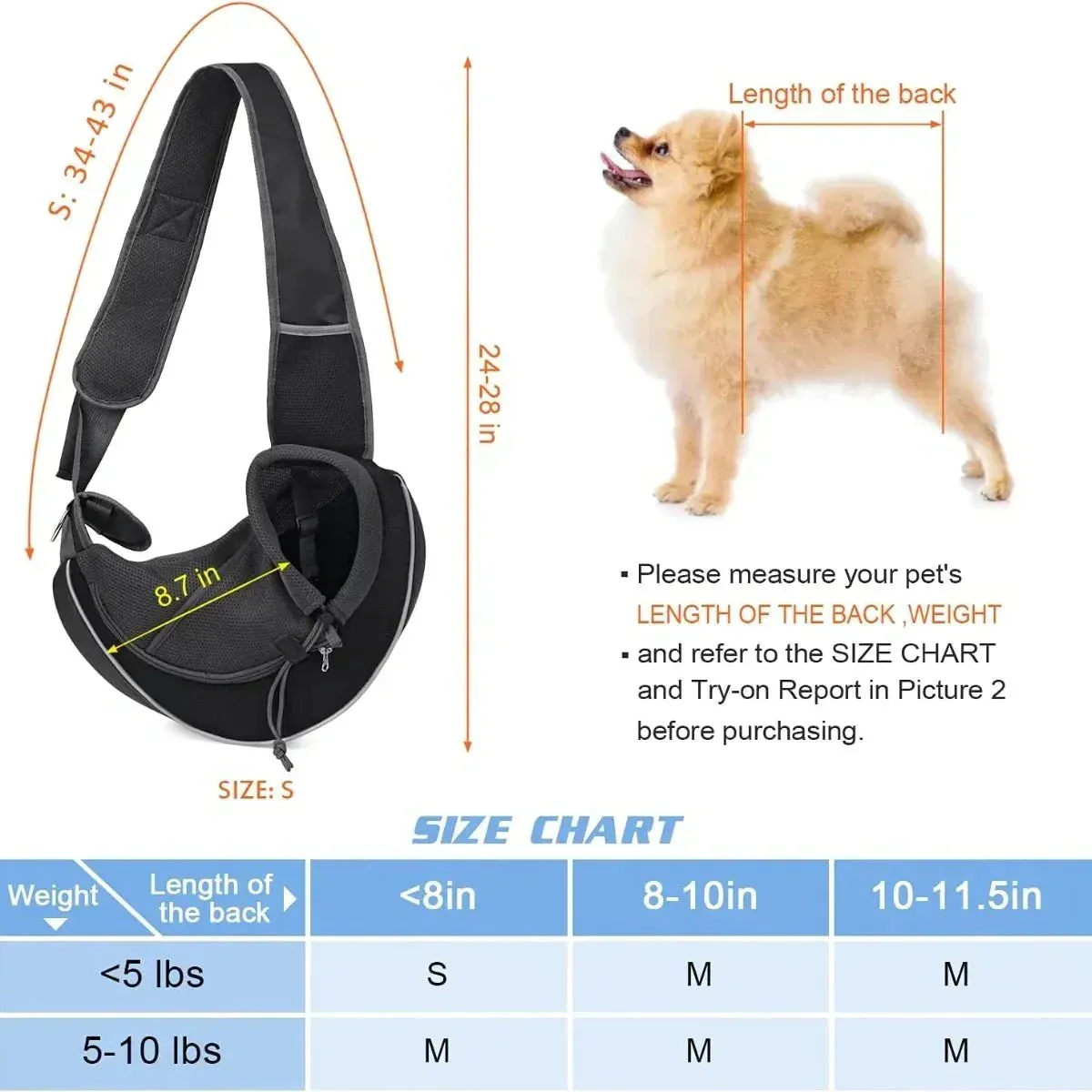 Reflective Pet Sling Carrier