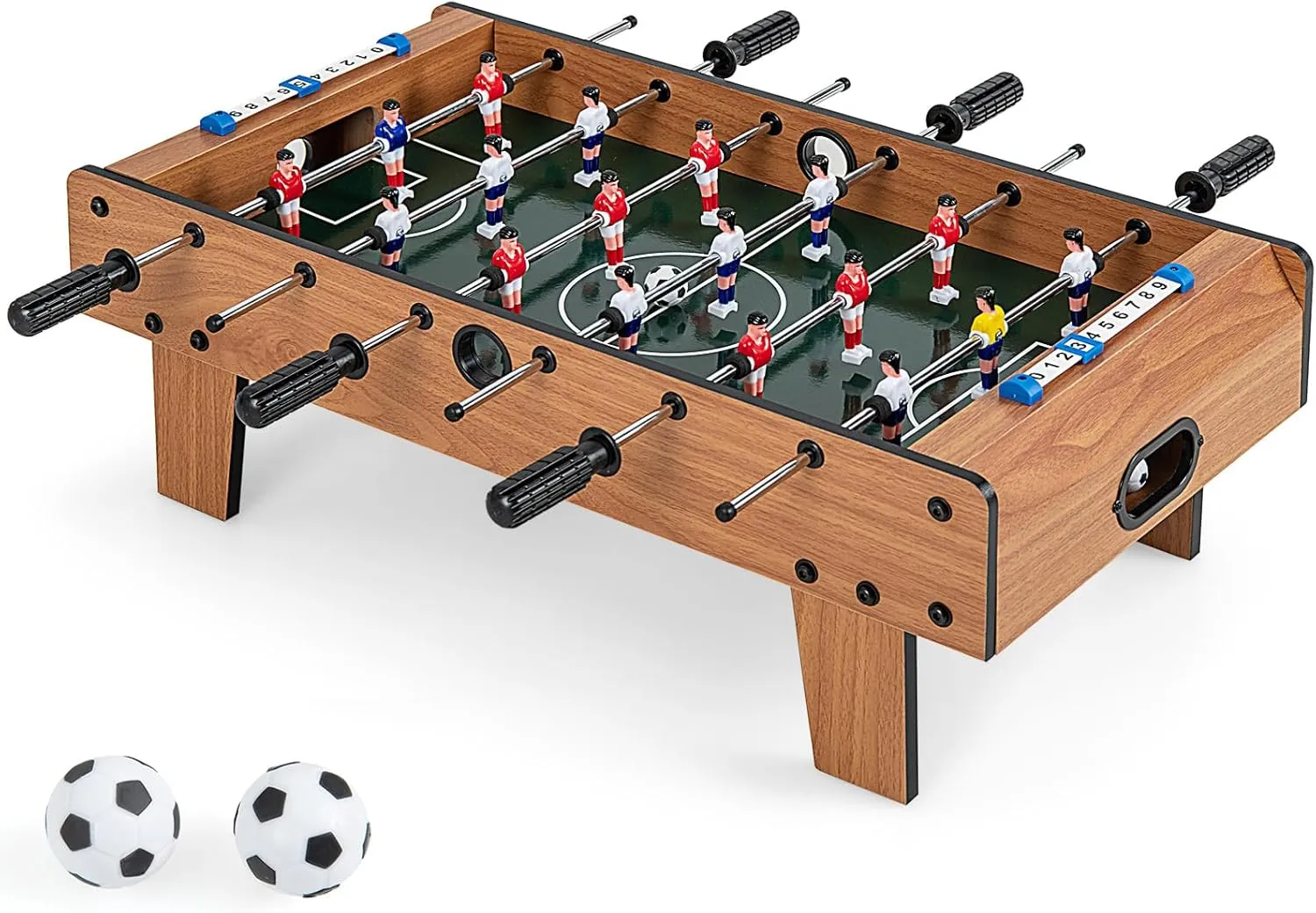 RELAX4LIFE 27’’ Tabletop Foosball Table, Portable Compact Soccer Table Game Set w/2 Balls & Score Keeper, Arcade Table Football for Home Family Game Room Pub Party, Mini Foosball Table for Kids Adults