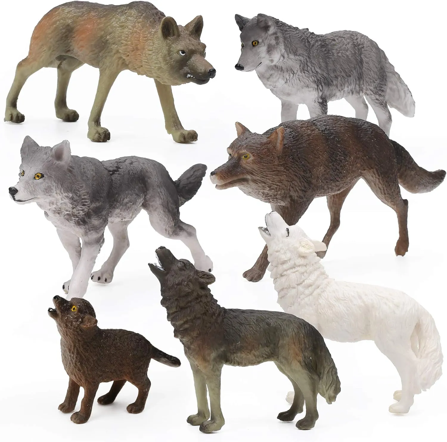 RESTCLOUD 7Pcs Wolf Toy Figurines Set Wolf Animals Figures (Wolf Set A)