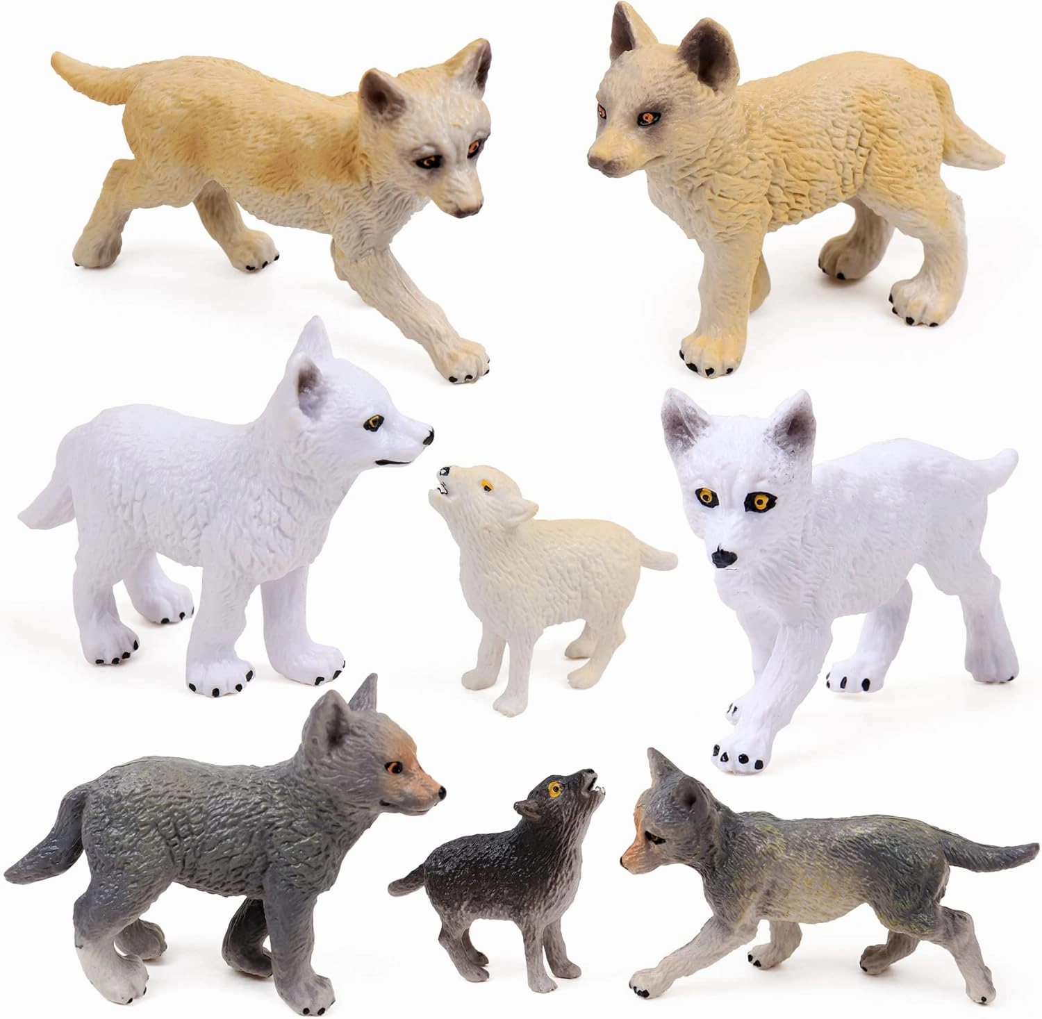 RESTCLOUD 8Pcs Wolf Cub Toy Figure Set Baby Wolves Animals Figurines