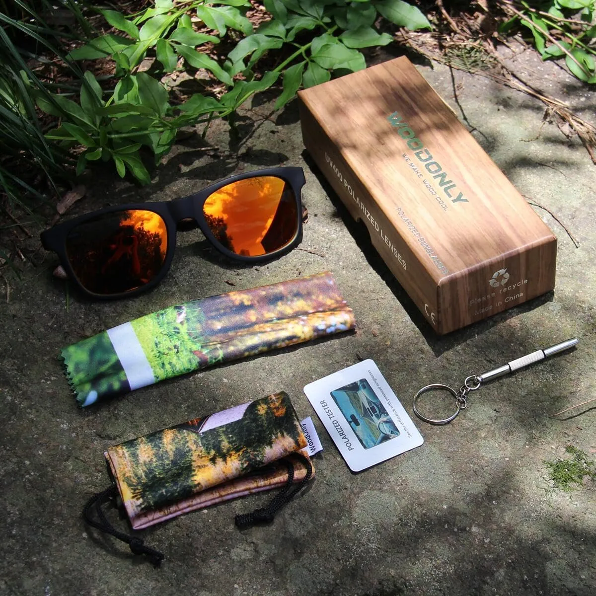 Retro Wood Polarized Sunglasses - Cool Style Matte Finish Frame with Wooden Temple for Men and Women Perfect Gifts