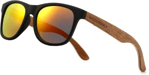 Retro Wood Polarized Sunglasses - Cool Style Matte Finish Frame with Wooden Temple for Men and Women Perfect Gifts